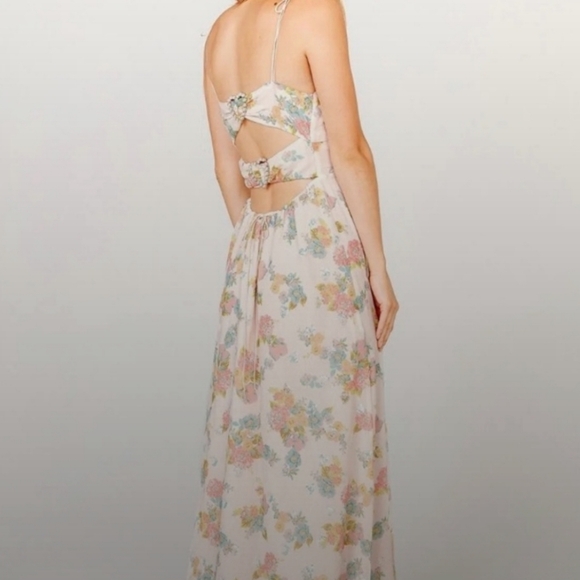 FOR LOVE AND LEMONS LOUISA DOUBLE TIE FRONT FLORAL SEQUIN MAXI DRESS SIZE LARGE - Picture 15 of 16